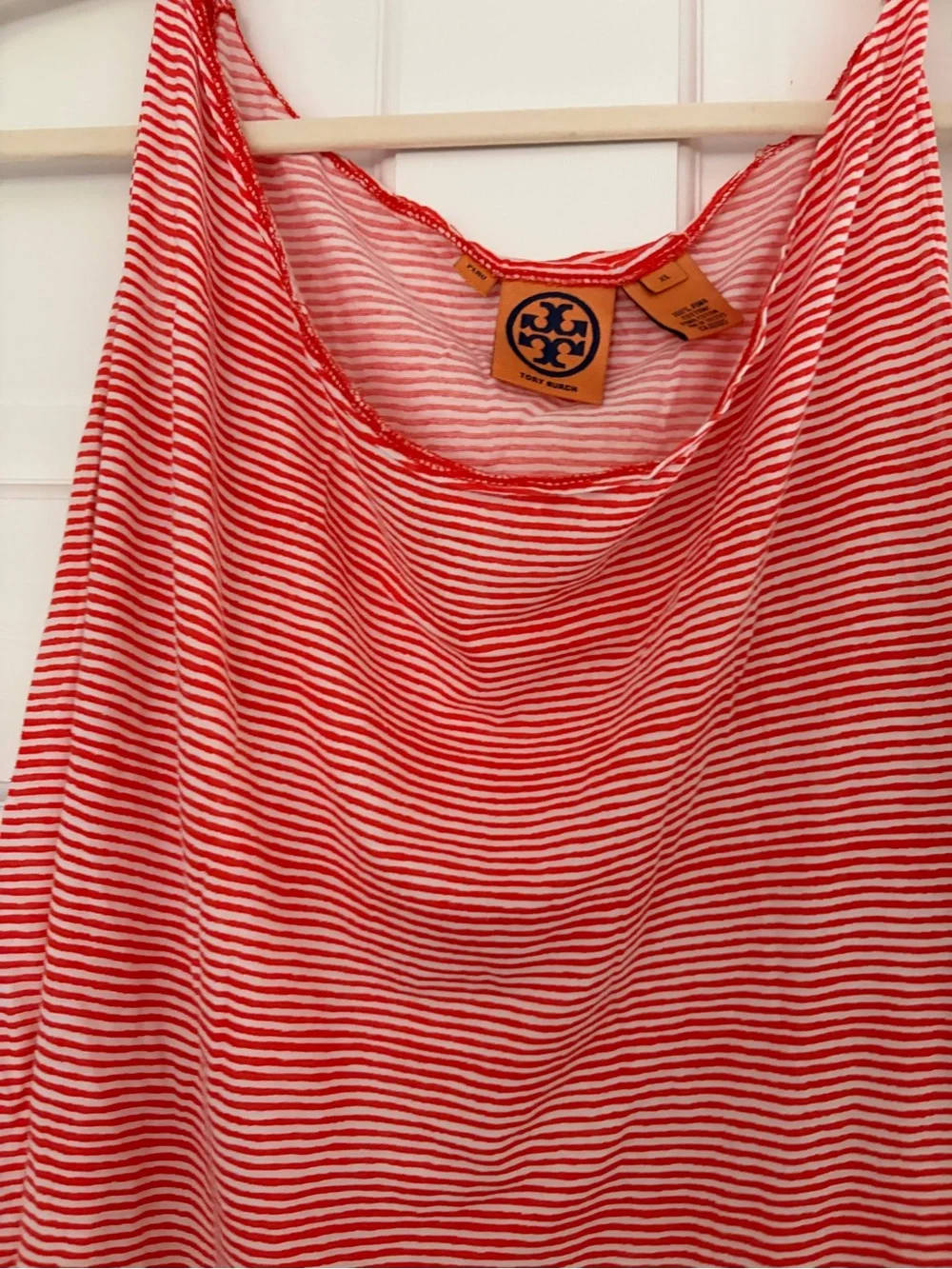 Tory Burch Orange & White Striped Sleeveless Tank Top xl